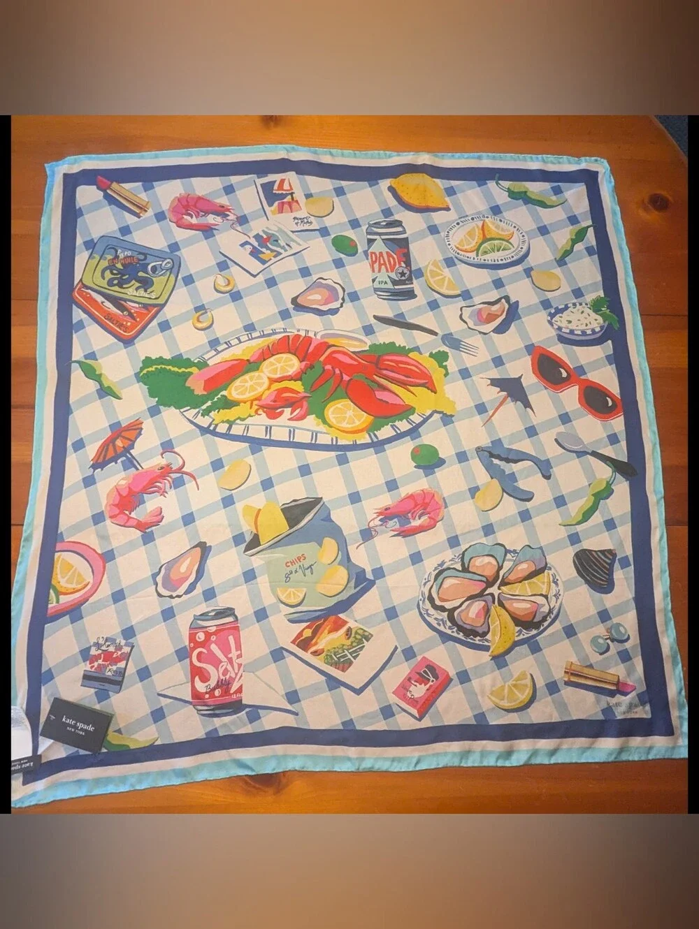 Kate Spade Lobster Lunch Large Silk Square Scarf NWT